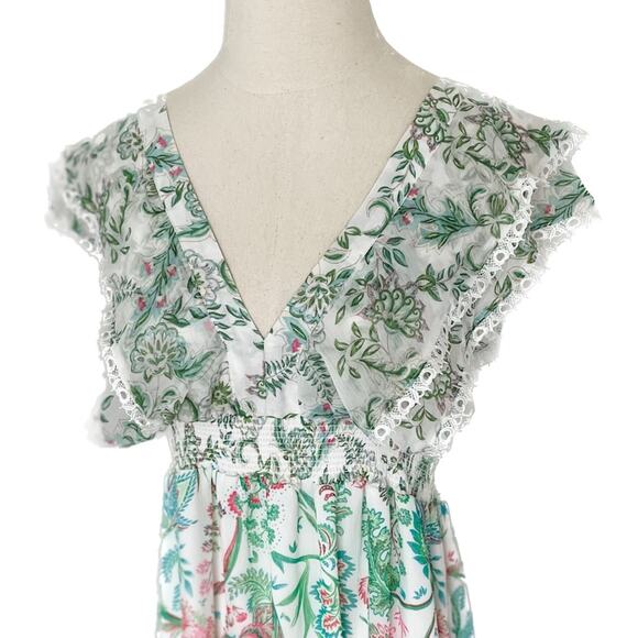 House of Harlow floral mixed print lace edged flutter maxi dress size M medium - Picture 6 of 10